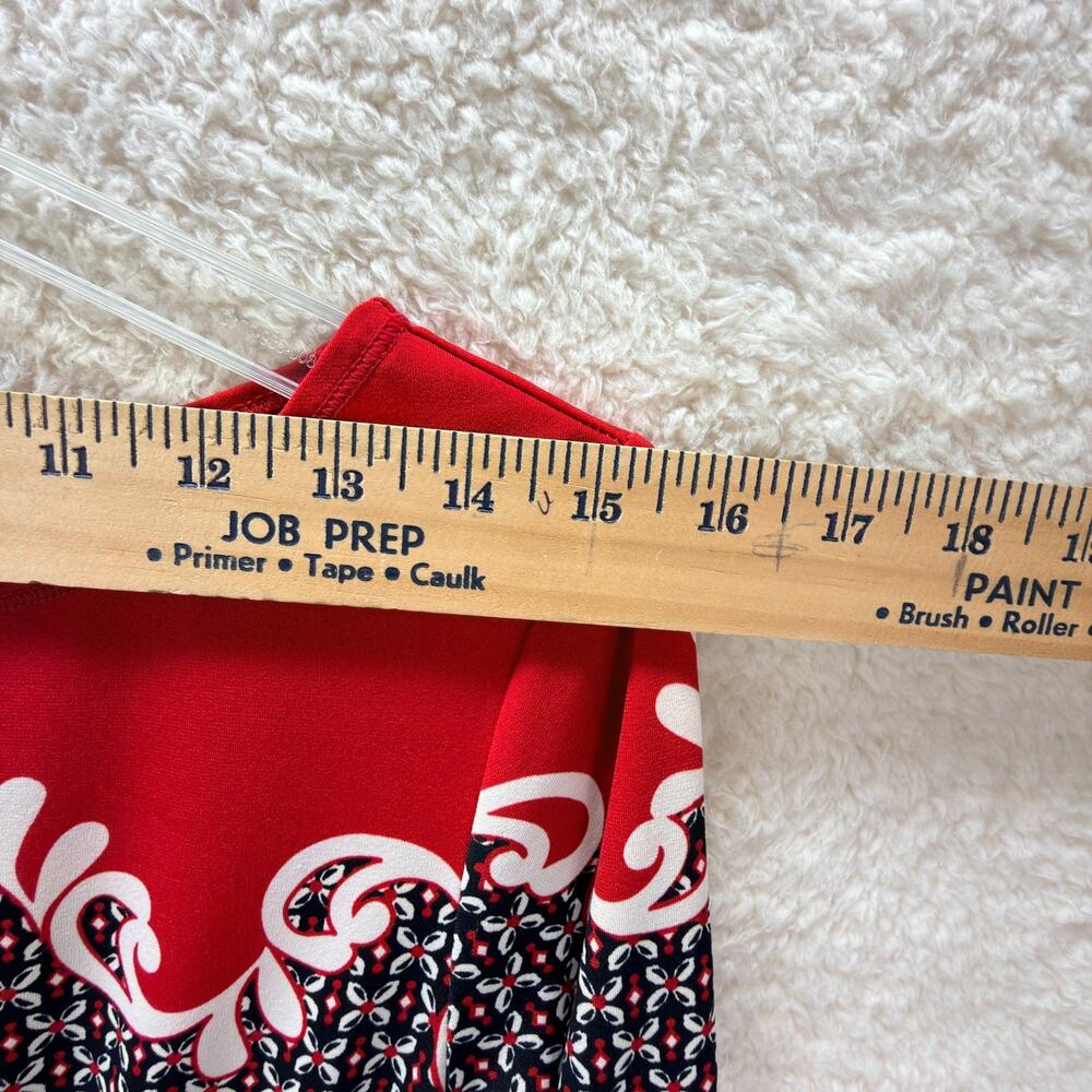 Max Studio Women Midi Dress S Red Black Geometric Print 3/4 Sleeve Elastic Waist - Picture 4 of 9